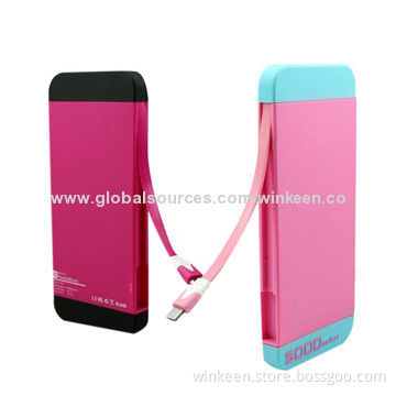 5,000mAh Portable Power Bank with Built-in Charging Cable and USB Output